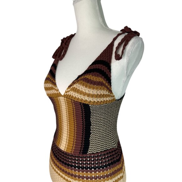 THE ATTICO Mini Dress in Brown Shades New Womens Crochet Knit - Picture 9 of 17
